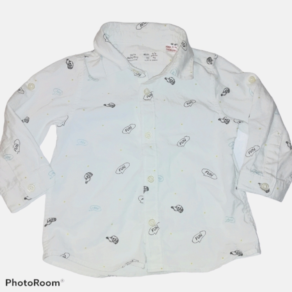 Zara baby boy long sleeve white shirt size 6/9